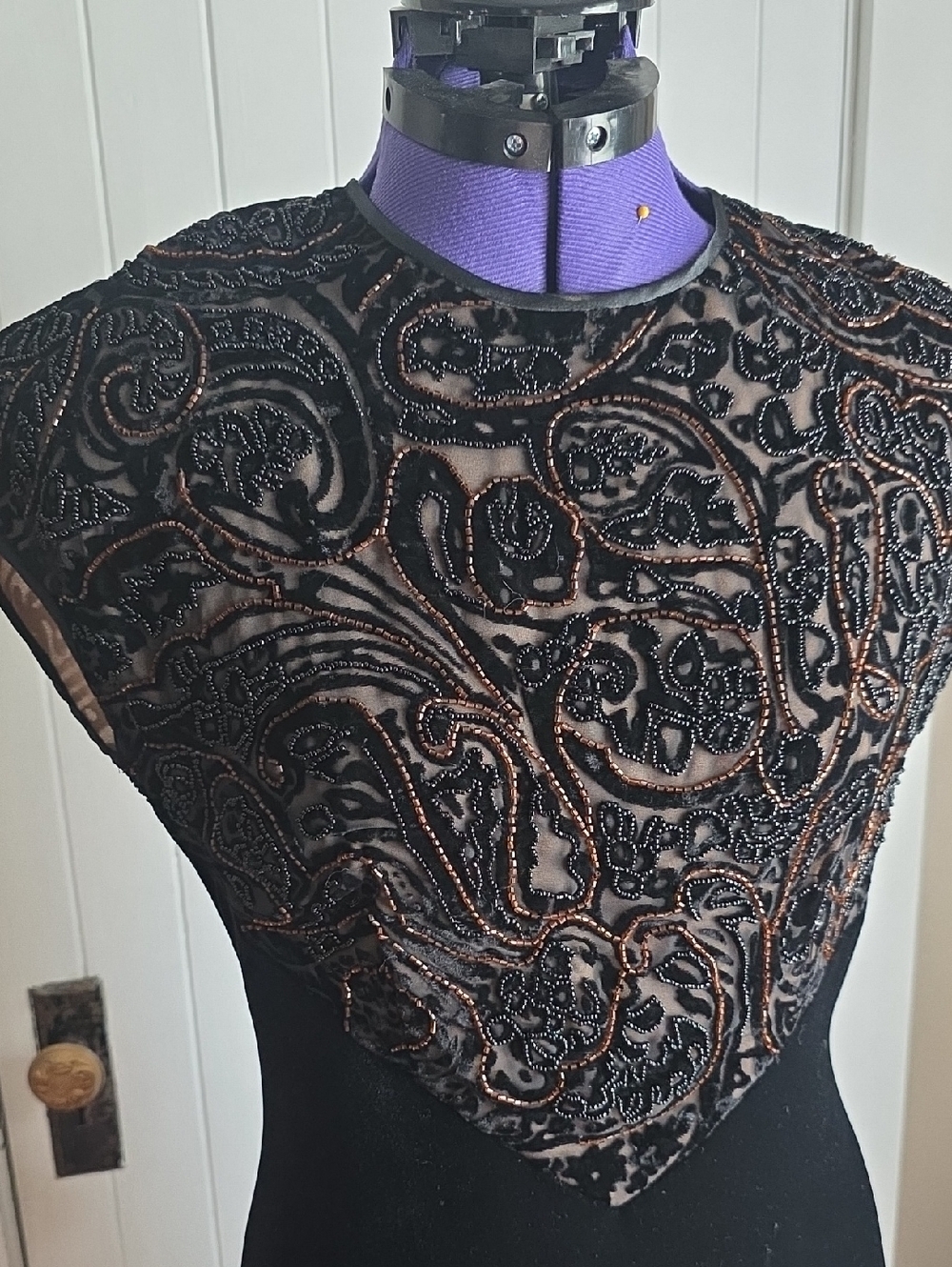 Black Beaded Illusion Yoke Dress